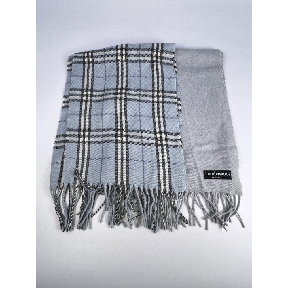 Vintage Lambswool Scarf Lot of 2 Made in Italy Plaid Solid Gray Fringe 56-60”